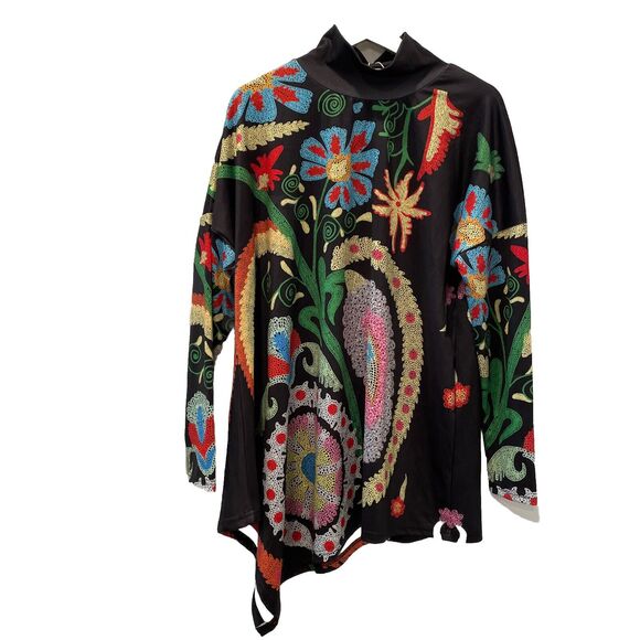 Womens Top L Floral Oversized Maximalist Boho Artsy Statement Eclectic Tunic - Picture 1 of 8